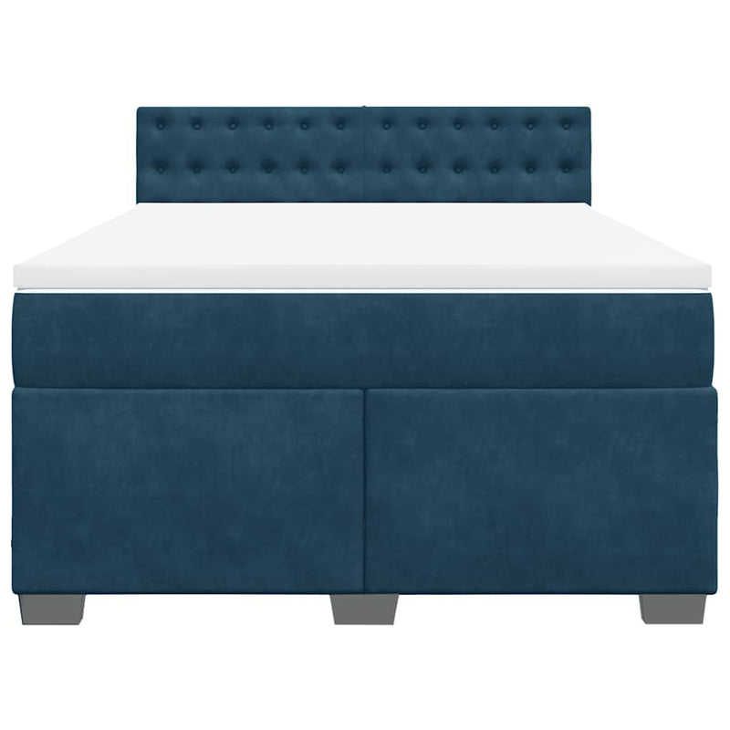 Pat box spring cu saltea, albastru, 160x200 cm, catifea