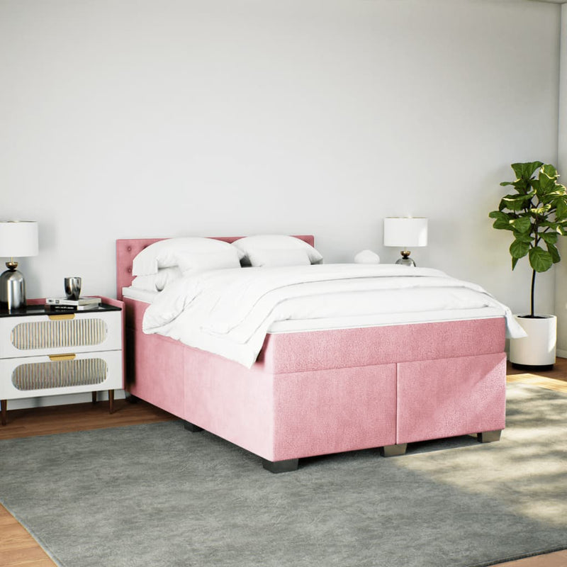 Pat box spring cu saltea, roz, 160x200 cm, catifea