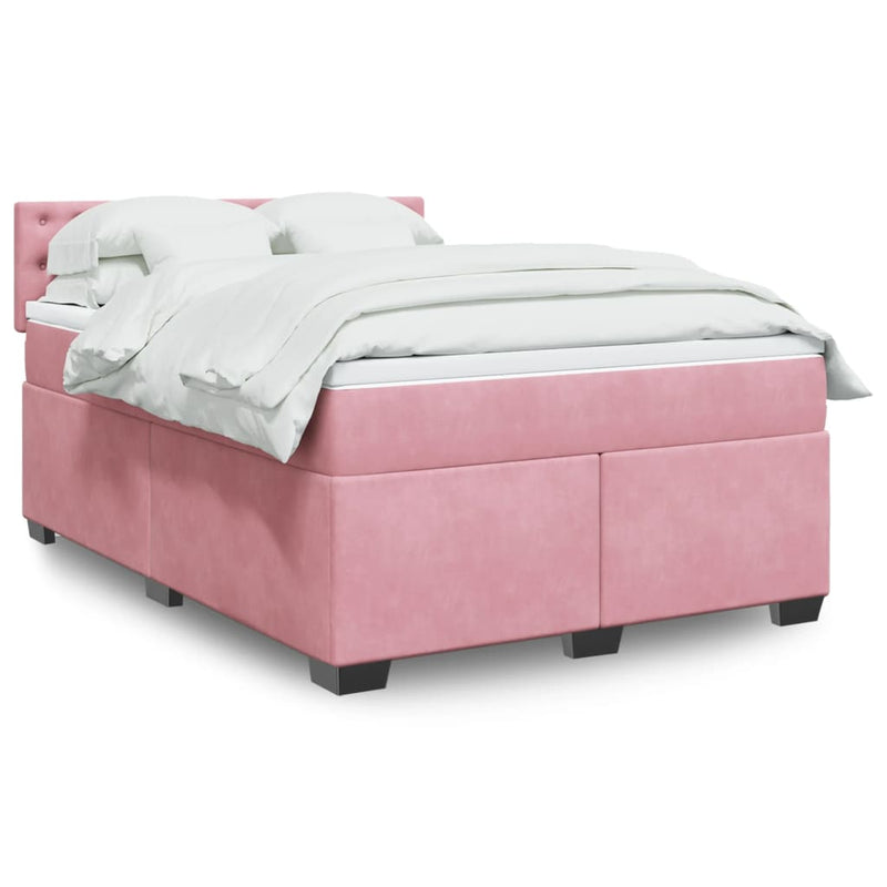 Pat box spring cu saltea, roz, 160x200 cm, catifea