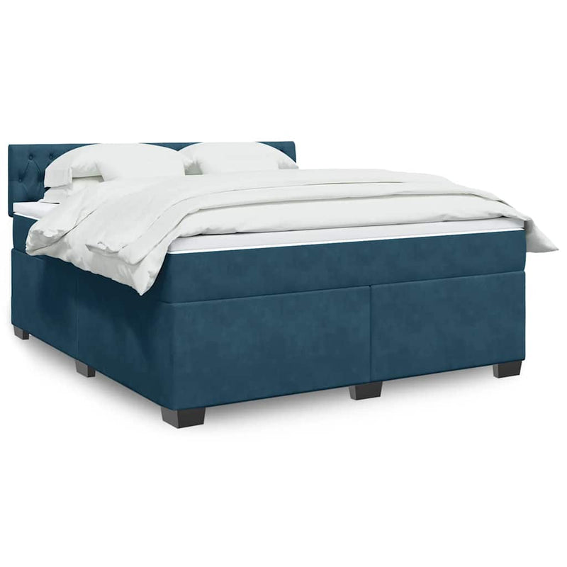 Pat box spring cu saltea, albastru, 180x200 cm, catifea