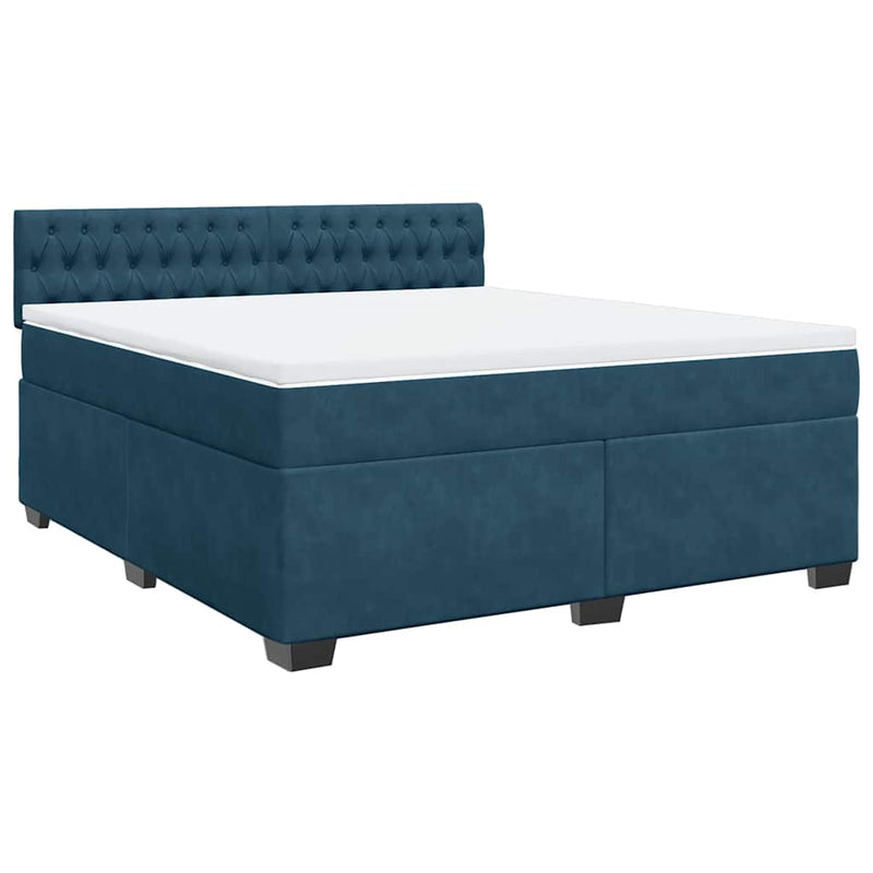 Pat box spring cu saltea, albastru, 180x200 cm, catifea