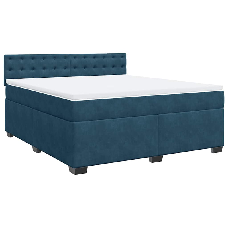 Pat box spring cu saltea, albastru, 180x200 cm, catifea