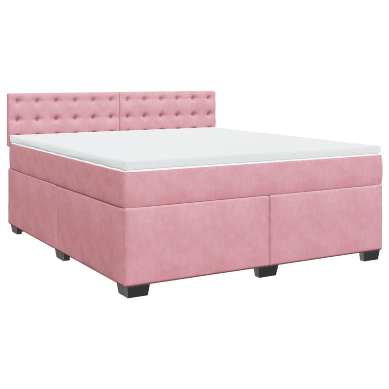 Pat box spring cu saltea, roz, 180x200 cm, catifea