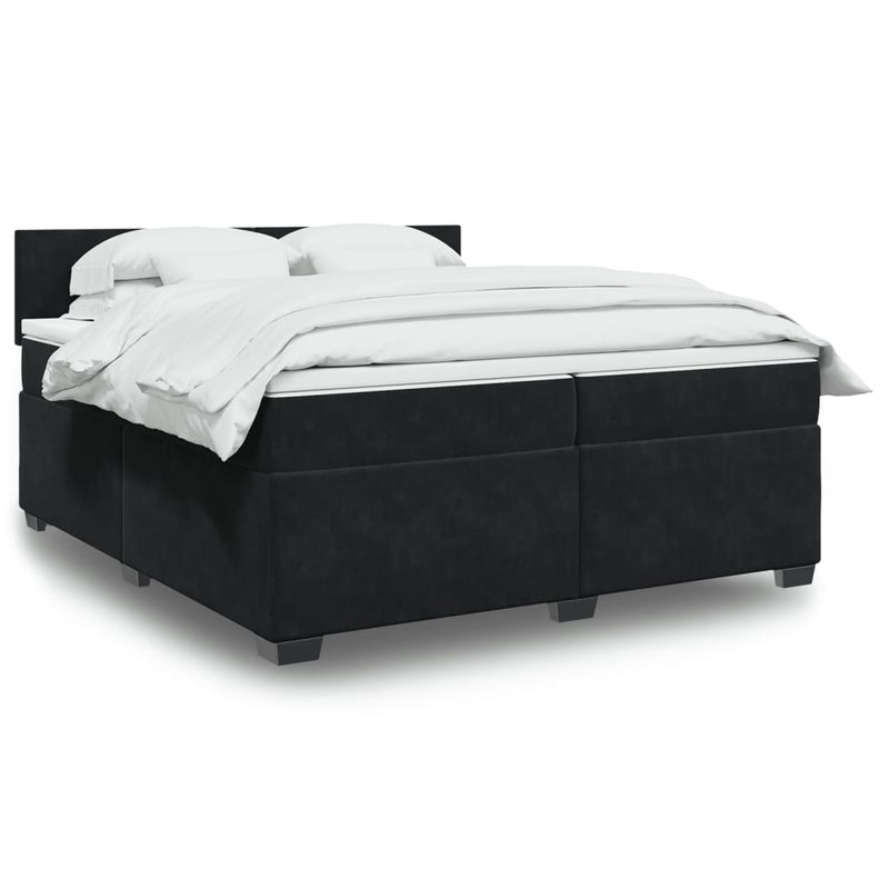Pat box spring cu saltea, negru, 200x200 cm, catifea