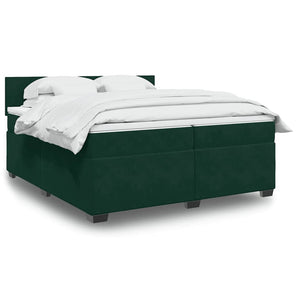 Pat box spring cu saltea, verde închis, 200x200 cm, catifea