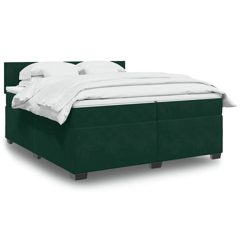 Pat box spring cu saltea, verde închis, 200x200 cm, catifea