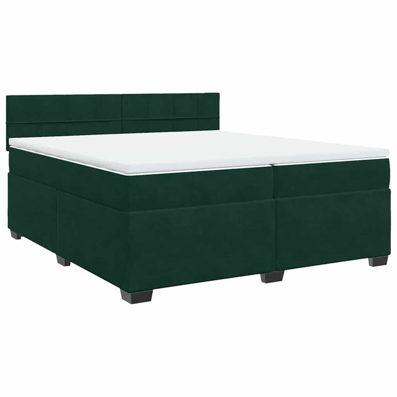 Pat box spring cu saltea, verde închis, 200x200 cm, catifea