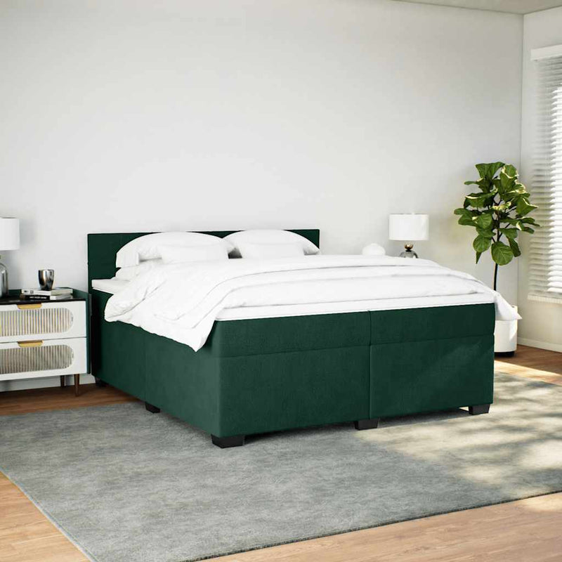 Pat box spring cu saltea, verde închis, 200x200 cm, catifea
