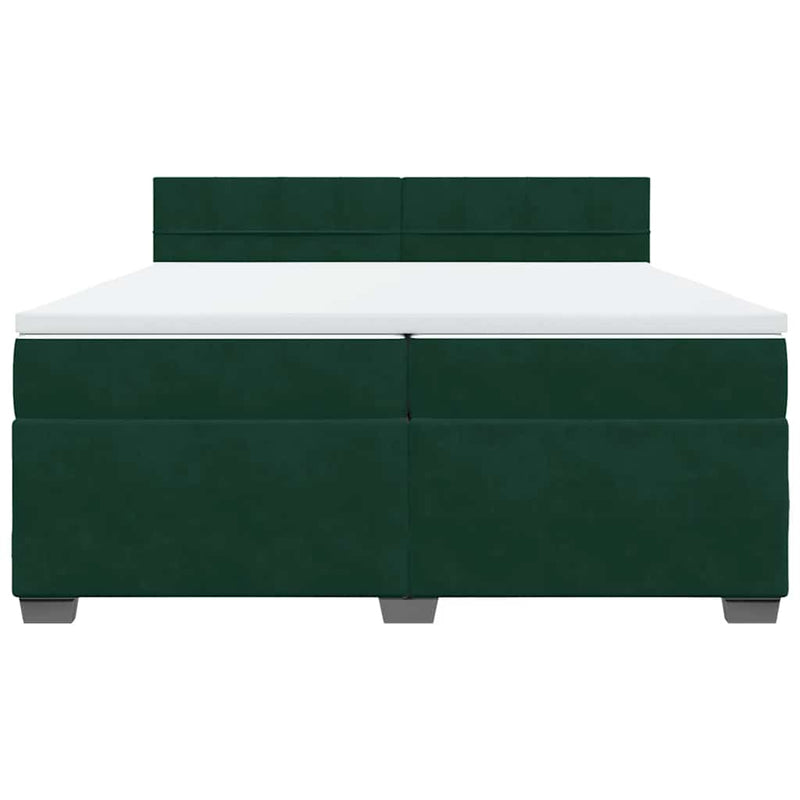 Pat box spring cu saltea, verde închis, 200x200 cm, catifea