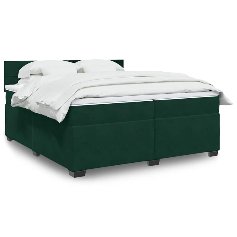 Pat box spring cu saltea, verde închis, 200x200 cm, catifea
