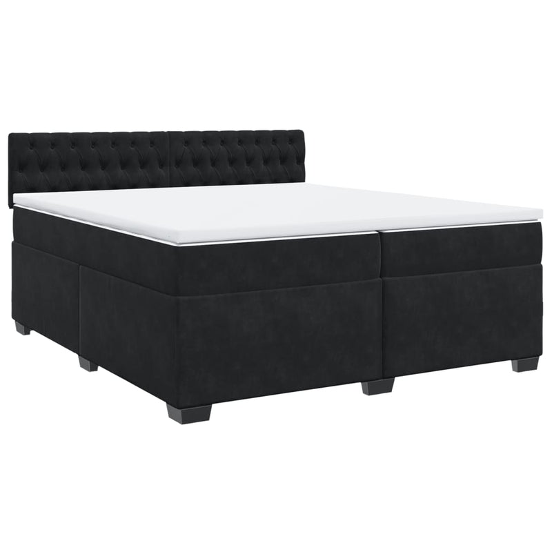 Pat box spring cu saltea, negru, 200x200 cm, catifea