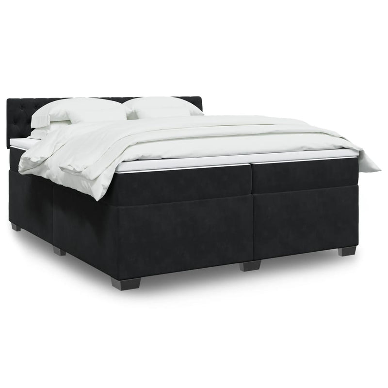 Pat box spring cu saltea, negru, 200x200 cm, catifea
