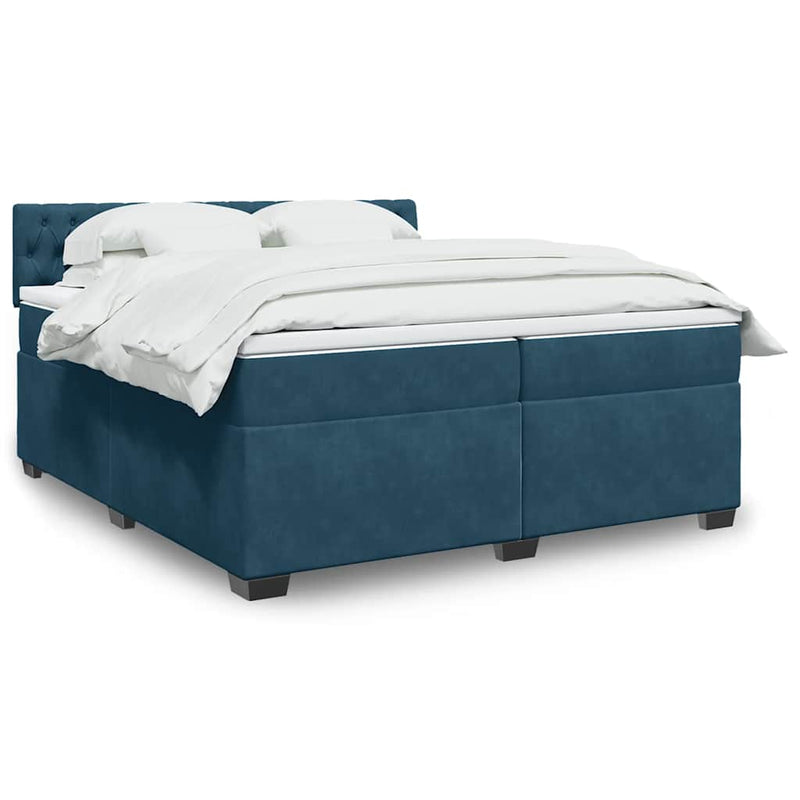 Pat box spring cu saltea, albastru, 200x200 cm, catifea