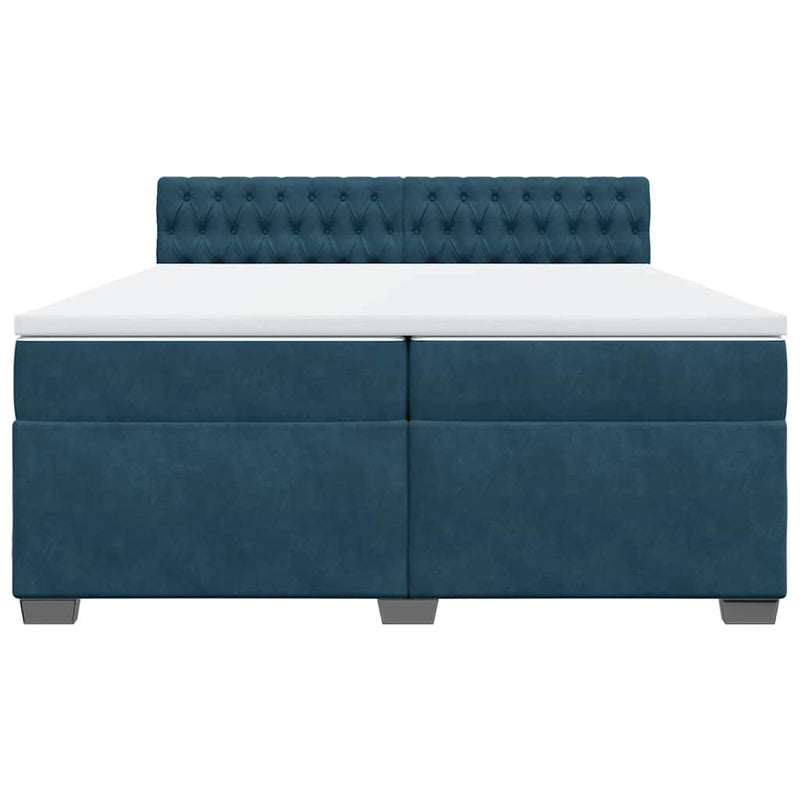 Pat box spring cu saltea, albastru, 200x200 cm, catifea