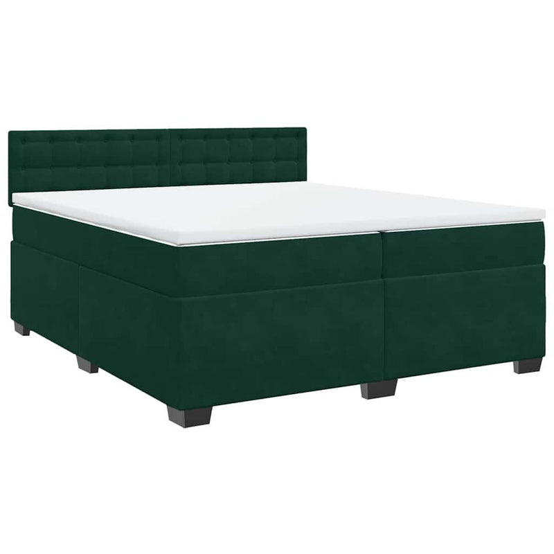 Pat box spring cu saltea, verde închis, 200x200 cm, catifea