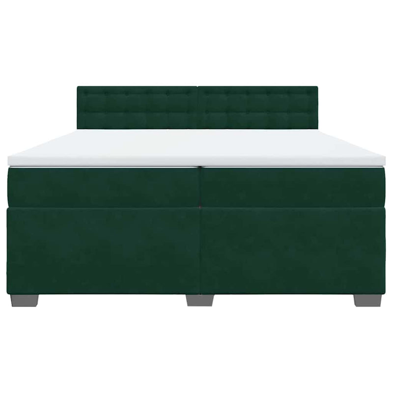 Pat box spring cu saltea, verde închis, 200x200 cm, catifea