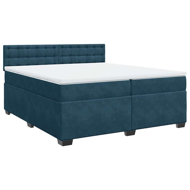 Pat box spring cu saltea, albastru, 200x200 cm, catifea