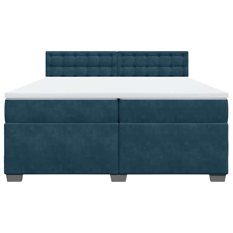 Pat box spring cu saltea, albastru, 200x200 cm, catifea