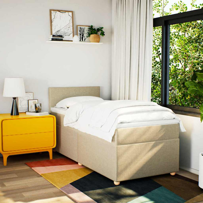 Pat box spring cu saltea, crem, 80x200 cm, textil