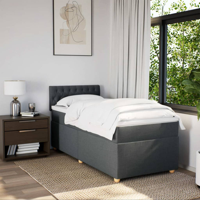 Pat box spring cu saltea, gri închis, 80x200 cm, textil