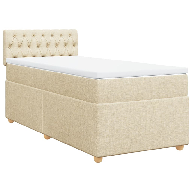 Pat box spring cu saltea, crem, 80x200 cm, textil