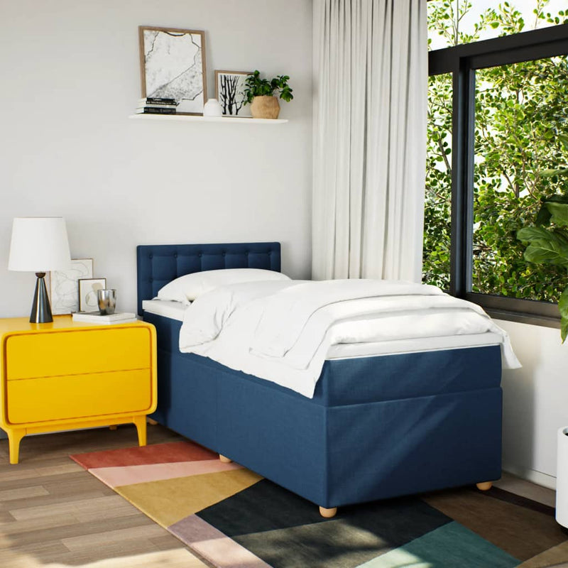 Pat box spring cu saltea, albastru, 80x200 cm, textil