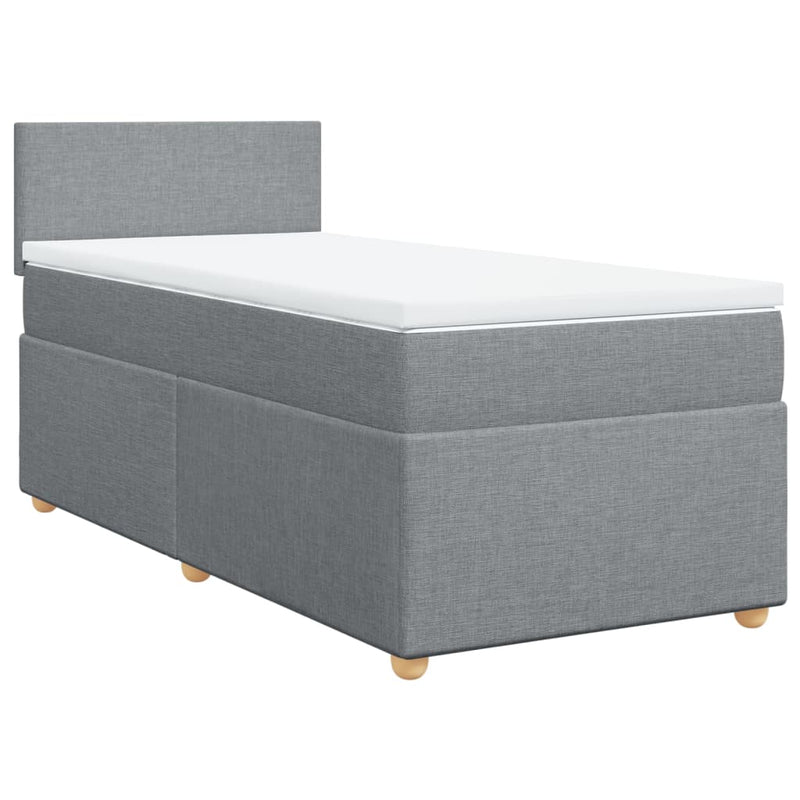 Pat box spring cu saltea, gri deschis, 90x190 cm, textil
