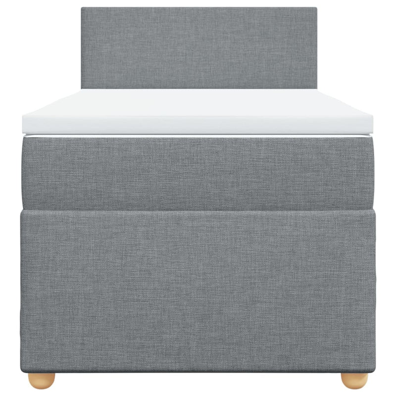 Pat box spring cu saltea, gri deschis, 90x190 cm, textil