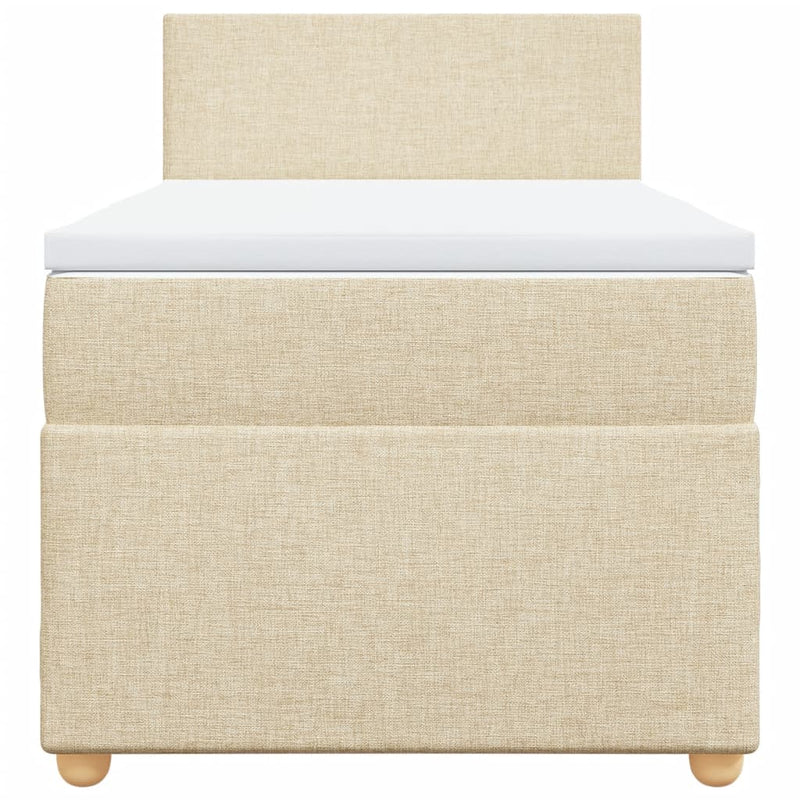 Pat box spring cu saltea, crem, 90x190 cm, textil