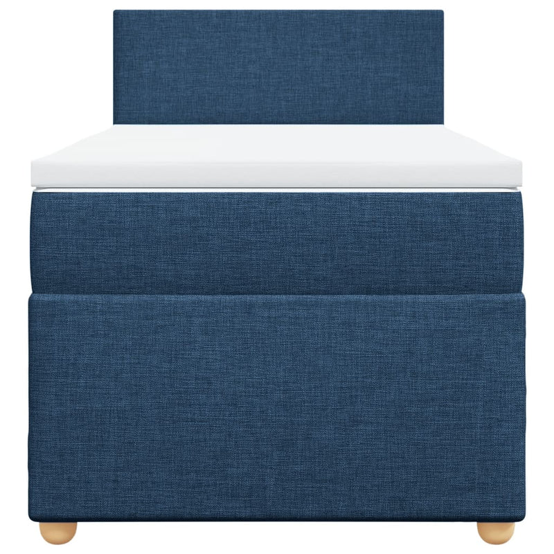 Pat box spring cu saltea, albastru, 90x190 cm, textil