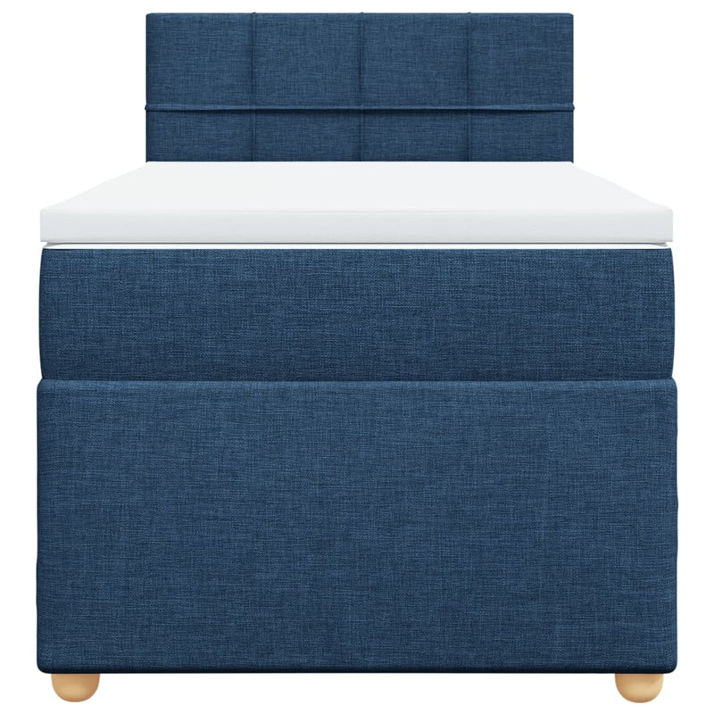 Pat box spring cu saltea, albastru, 90x190 cm, textil