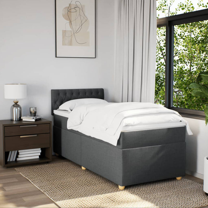 Pat box spring cu saltea, gri închis, 90x190 cm, textil