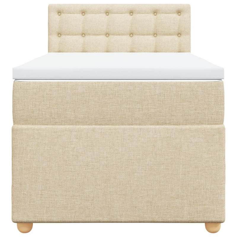 Pat box spring cu saltea, crem, 90x190 cm, textil