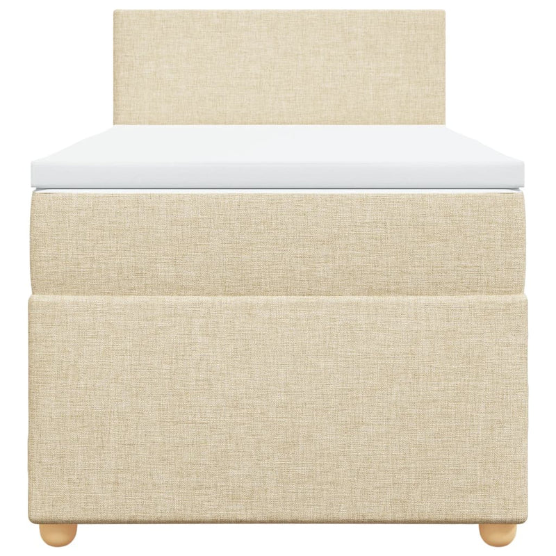Pat box spring cu saltea, crem, 90x200 cm, textil