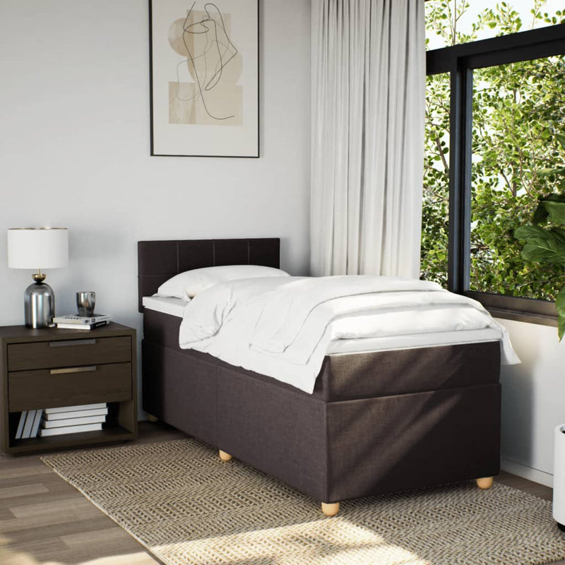 Pat box spring cu saltea, maro închis, 90x200 cm, textil