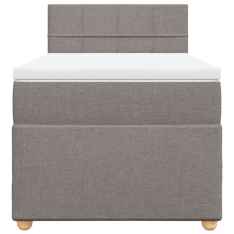 Pat box spring cu saltea, gri taupe, 90x200 cm, textil