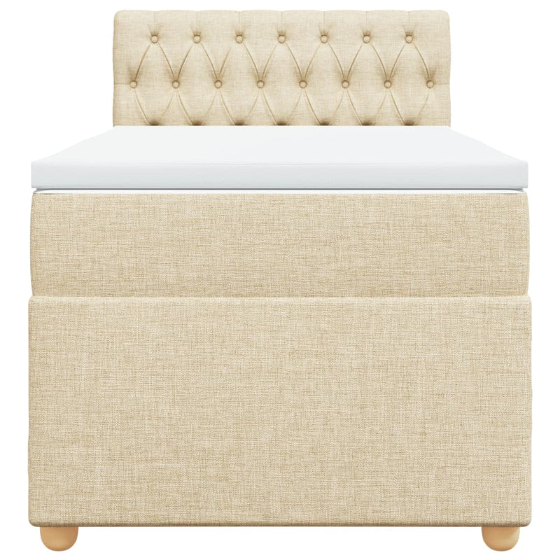 Pat box spring cu saltea, crem, 90x200 cm, textil