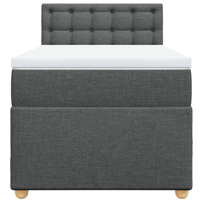 Pat box spring cu saltea, gri închis, 90x200 cm, textil