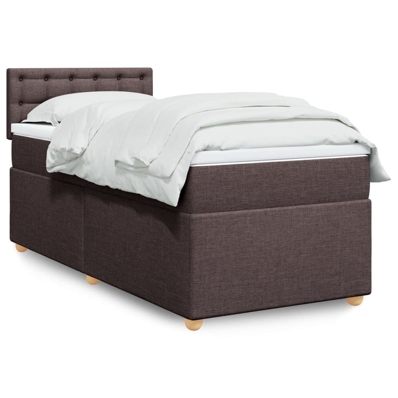 Pat box spring cu saltea, maro închis, 90x200 cm, textil