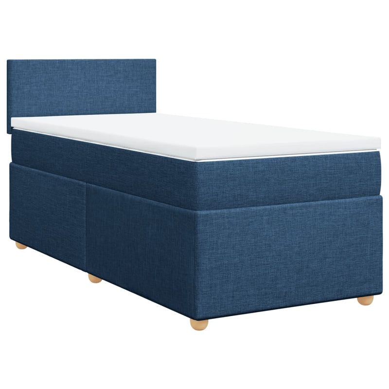 Pat box spring cu saltea, albastru, 100x200 cm, textil