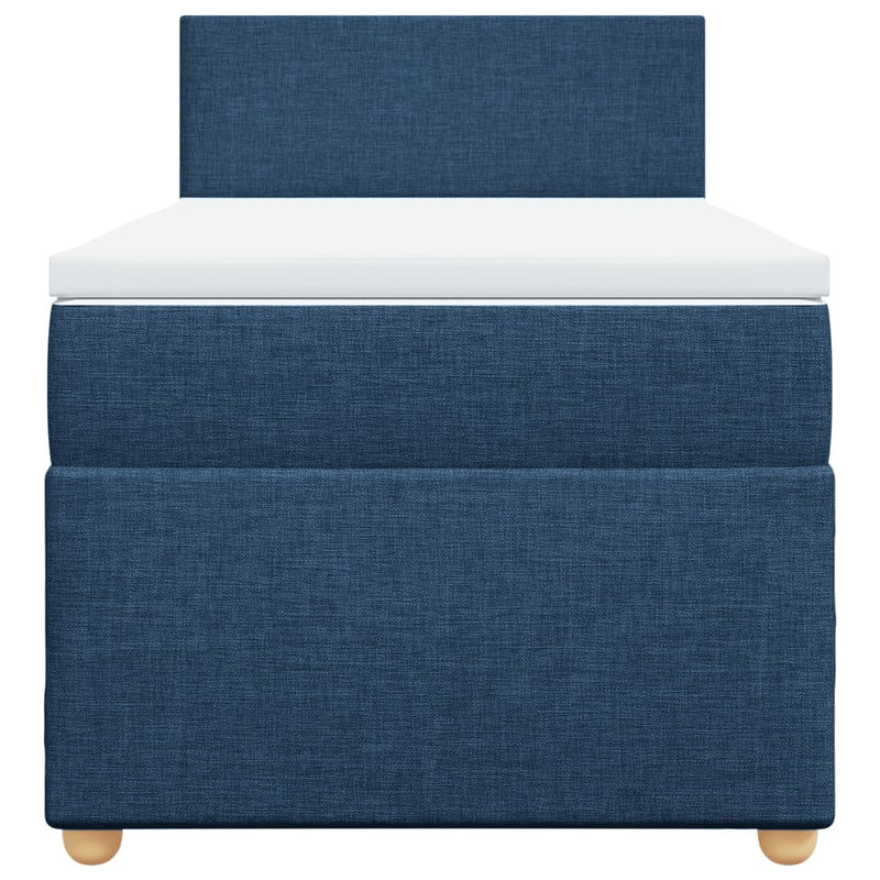 Pat box spring cu saltea, albastru, 100x200 cm, textil
