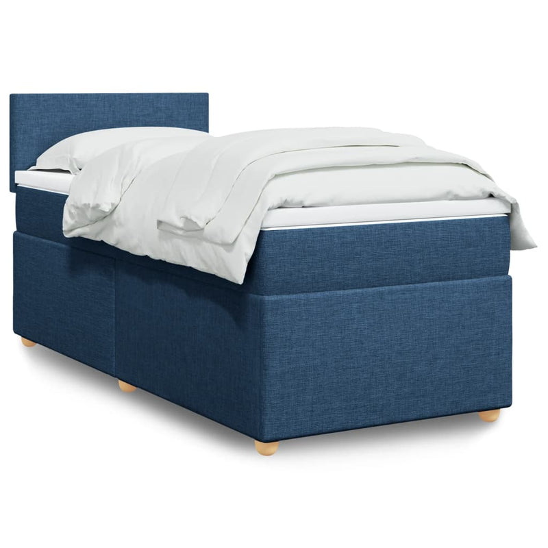 Pat box spring cu saltea, albastru, 100x200 cm, textil