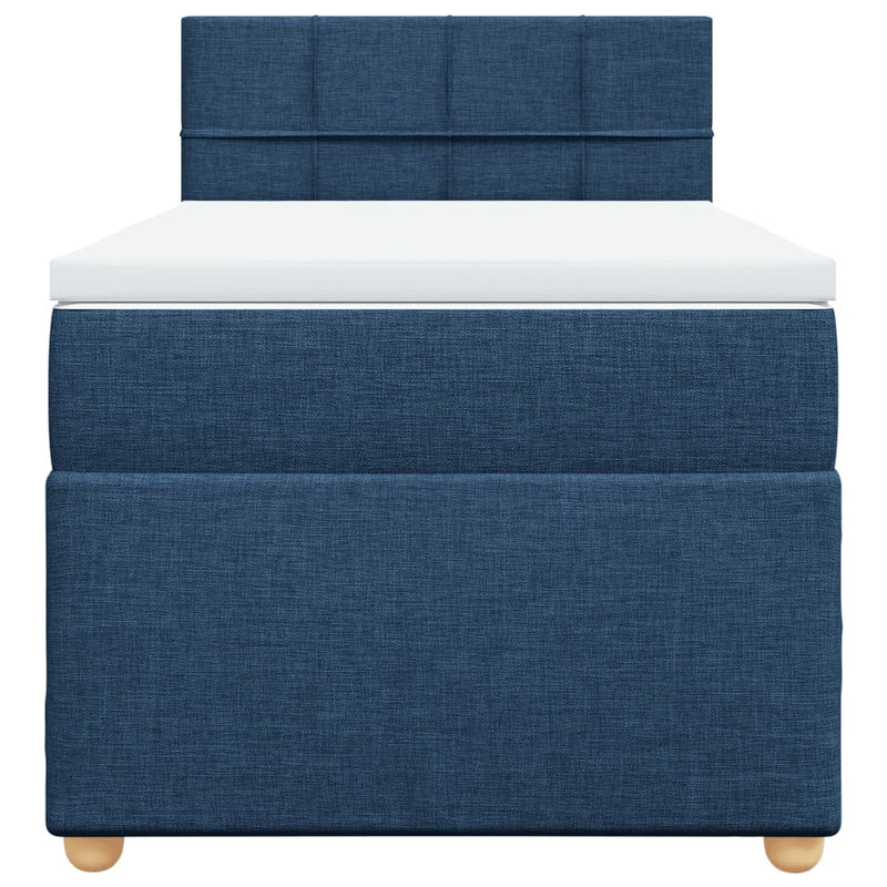 Pat box spring cu saltea, albastru, 100x200 cm, textil