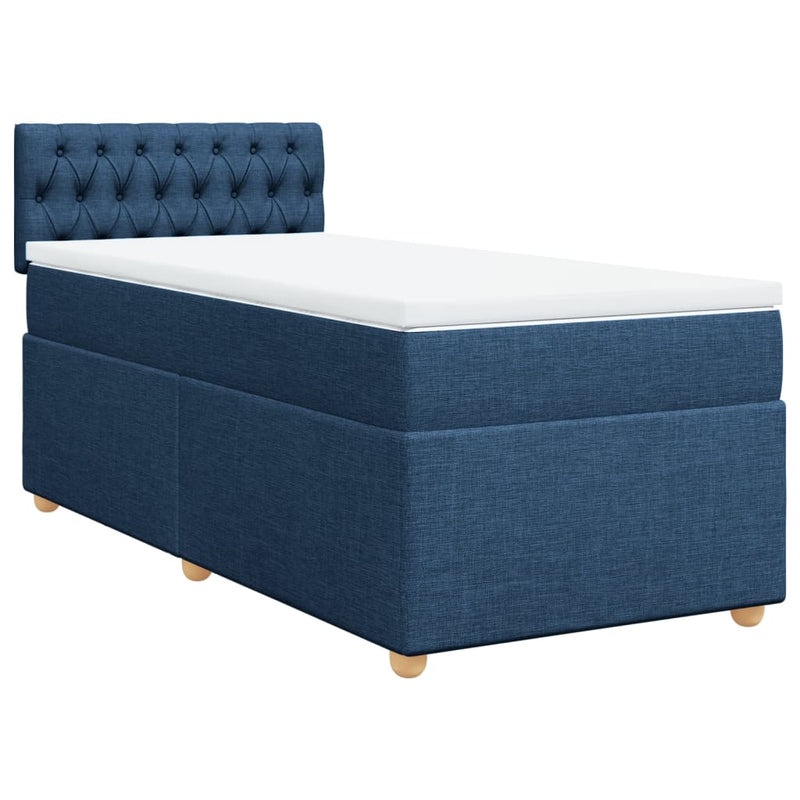Pat box spring cu saltea, albastru, 100x200 cm, textil