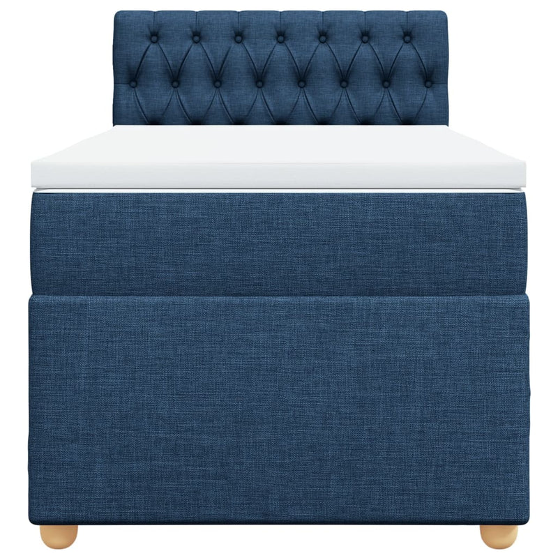 Pat box spring cu saltea, albastru, 100x200 cm, textil