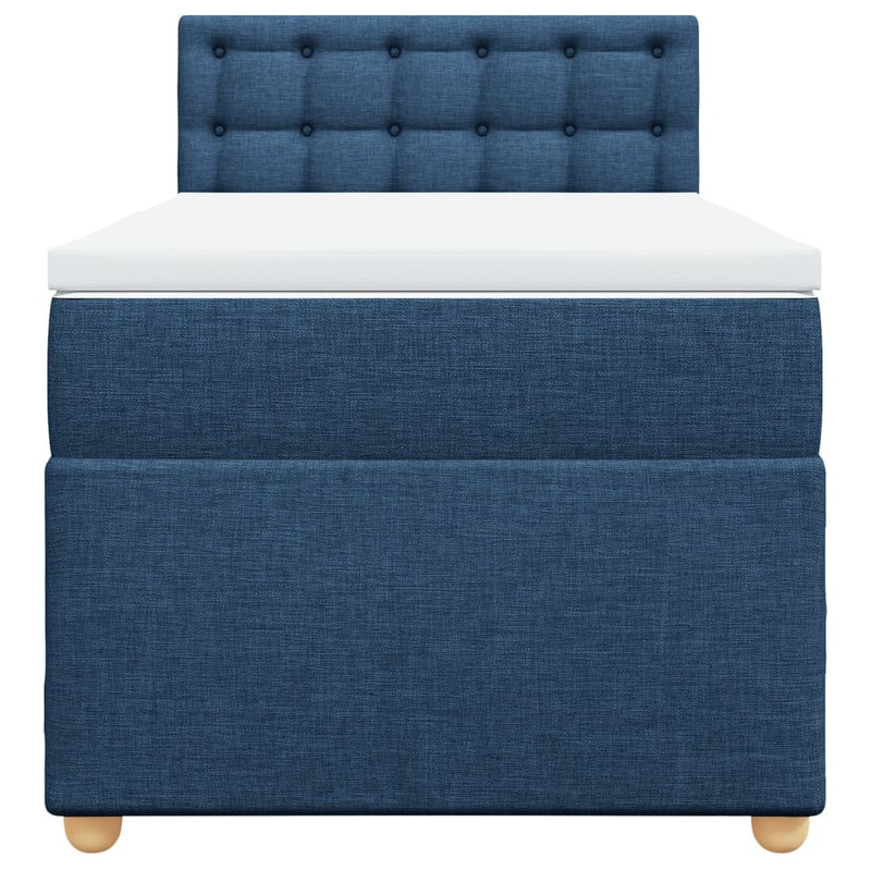 Pat box spring cu saltea, albastru, 100x200 cm, textil