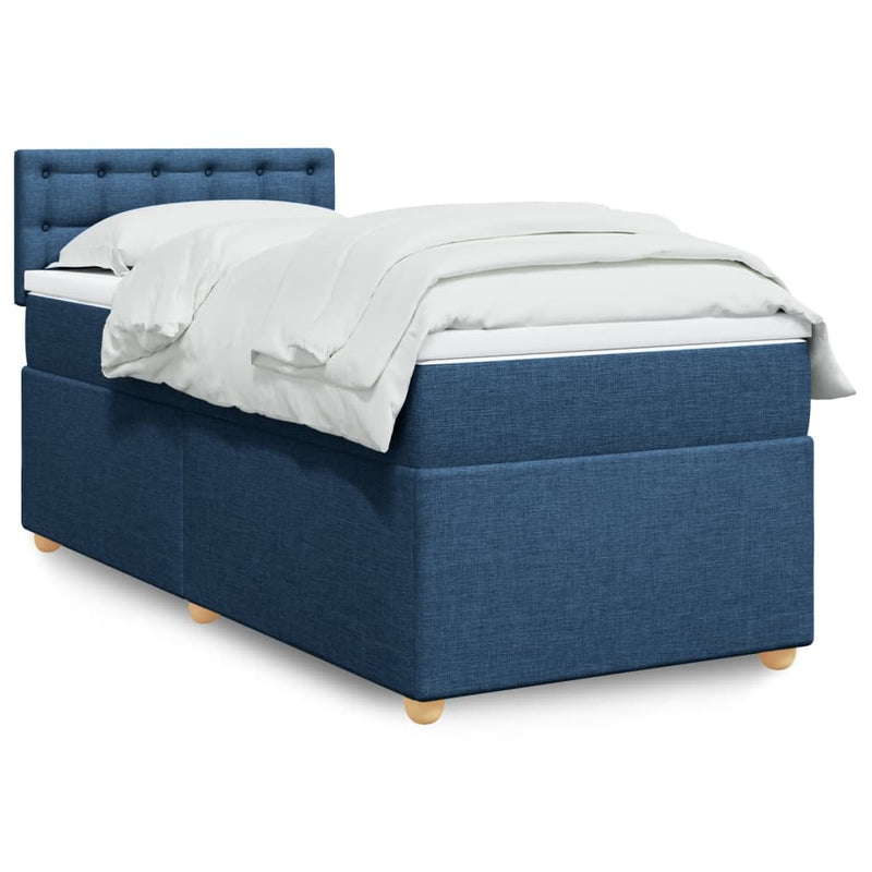 Pat box spring cu saltea, albastru, 100x200 cm, textil
