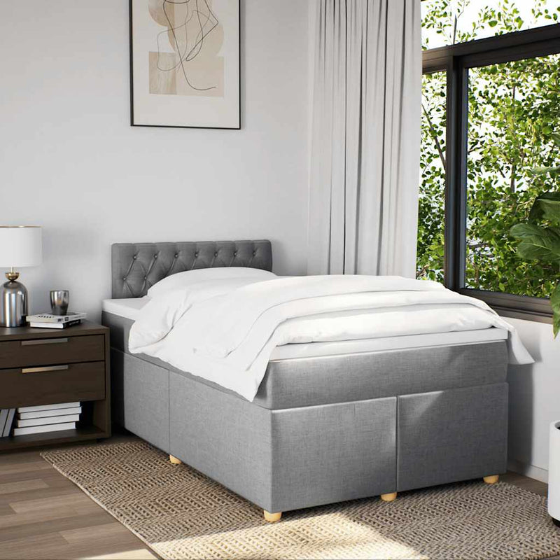 Pat box spring cu saltea, gri deschis, 120x190 cm, textil