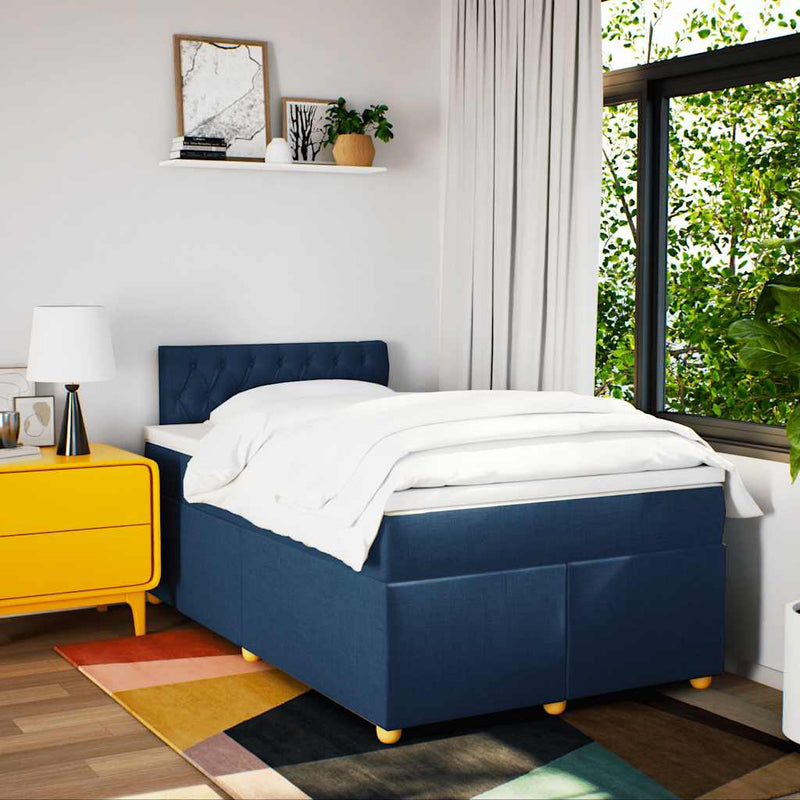 Pat box spring cu saltea, albastru, 120x190 cm, material textil