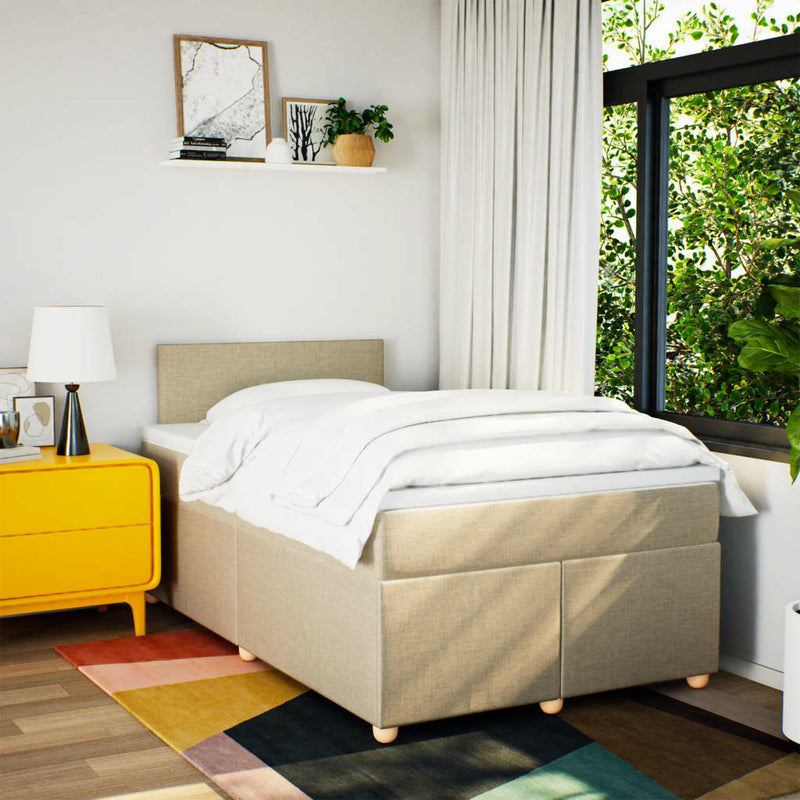 Pat box spring cu saltea, crem, 120x200 cm, textil
